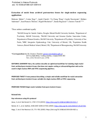 Extraction of nuclei from archived postmortem tissues for single-nucleus sequencing applications thumbnail