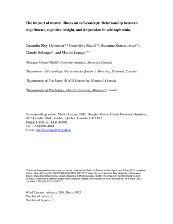 The impact of mental illness on self-concept: Relationship between engulfment, cognitive insight, and depression in schizophrenia  thumbnail