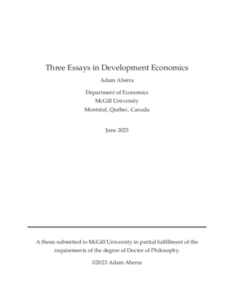 Three Essays in Development Economics thumbnail