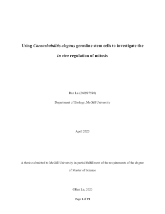 Using Caenorhabditis elegans germline stem cells to investigate the in vivo regulation of mitosis thumbnail