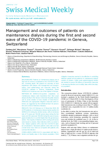 Management and outcomes of patients on maintenance dialysis during the first and second wave of the COVID-19 pandemic in Geneva, Switzerland thumbnail