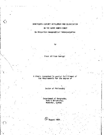 Nineteenth-century settlement and colonization on the Gaspé north coast : an historical - geographical interpretation thumbnail