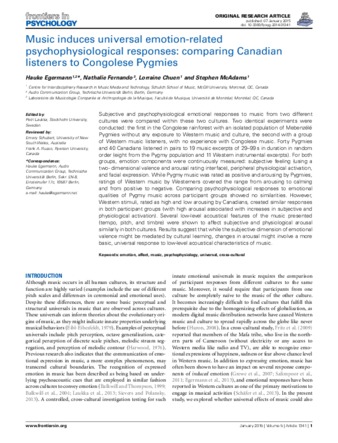 Music induces universal emotion-related psychophysiological responses: comparing Canadian listeners to Congolese Pygmies thumbnail