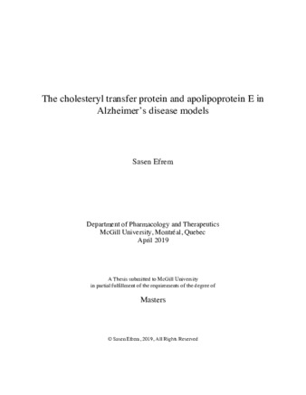 The cholesteryl transfer protein and apolipoprotein E in Alzheimer's disease models thumbnail