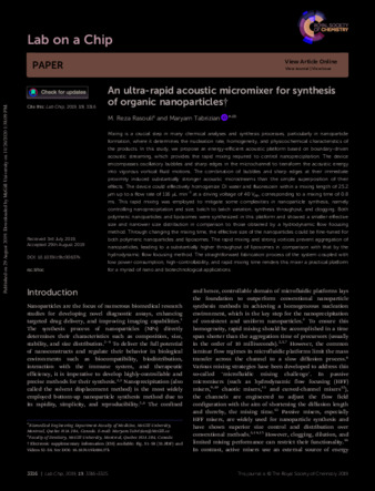 Ultra-Rapid Acoustic Micromixer for Synthesis of Organic Nanoparticles thumbnail