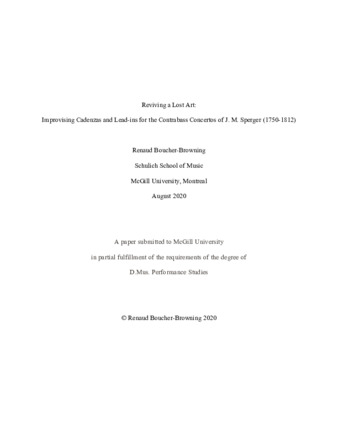 Reviving a lost art: improvising cadenzas and lead-ins for the contrabass concertos of J. M. Sperger (1750-1812) thumbnail