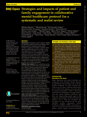 Strategies and impacts of patient and family engagement in collaborative mental healthcare: protocol for a systematic and realist review thumbnail