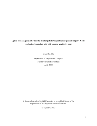 Opioid-free analgesia after hospital discharge following outpatient general surgery: A pilot randomized controlled trial with a nested qualitative study thumbnail