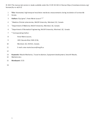 Automated, high temporal resolution mechanics measurements during incubation of contractile tissues thumbnail