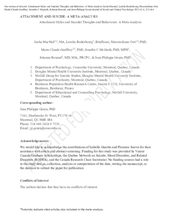 Attachment Styles and Suicidal Thoughts and Behaviors: A Meta-Analysis thumbnail