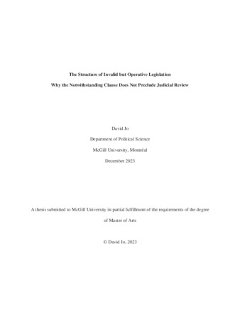 The Structure of Invalid but Operative Legislation: Why the Notwithstanding Clause Does Not Preclude Judicial Review thumbnail