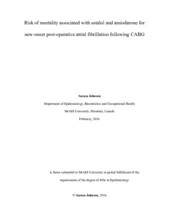 Risk of mortality associated with sotalol and amiodarone for new-onset post-operative atrial fibrillation following CABG thumbnail