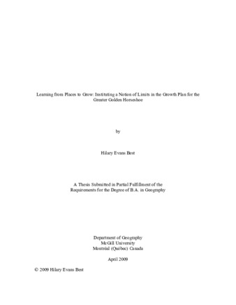 Learning from Places to Grow: Instituting a Notion of Limits in the Growth Plan for the Greater Golden Horseshoe thumbnail