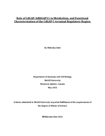 Role of CdGAP/ARHGAP31 in metabolism, and functional characterization of the C-terminal regulatory region thumbnail