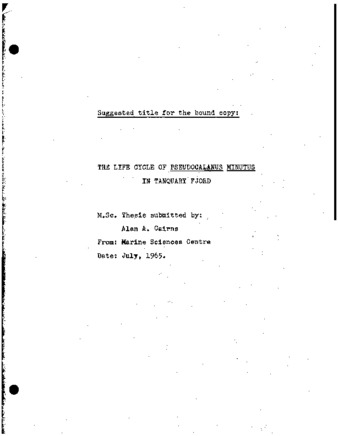 The life cycle of Pseudocalanus Minutus (Kroyer) (Copepoda: Calanoida); in Tanquary Fjord, Ellesmere Island. thumbnail