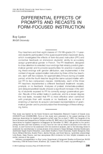 Differential Effects of Prompts and Recasts in Form-Focused Instruction thumbnail