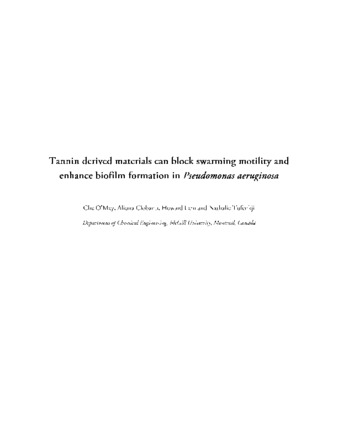 Tannin derived materials can block swarming motility and enhance biofilm formation in Pseudomonas aeruginosa thumbnail