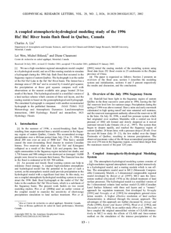 A coupled atmospheric-hydrological modeling study of the 1996 Ha! Ha! River basin flash flood in Québec, Canada thumbnail