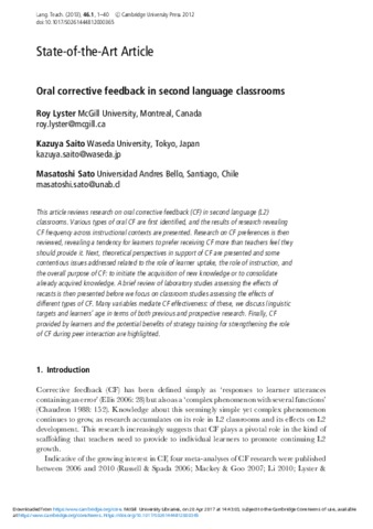 Oral corrective feedback in second language classrooms thumbnail