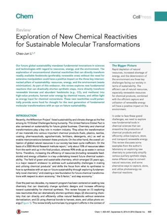 Exploration of New Chemical Reactivities for Sustainable Molecular Transformations thumbnail