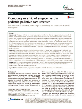 Promoting an ethic of engagement in pediatric palliative care research thumbnail
