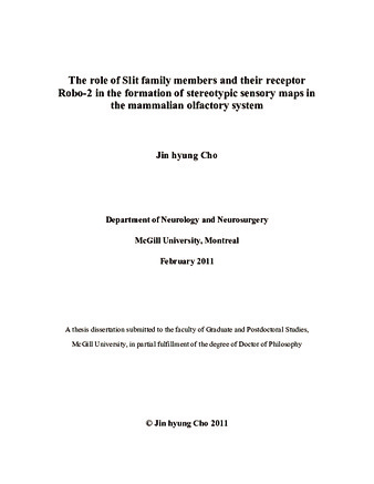 The role of Slit family members and their receptor Robo-2 in the formation of sterotypic sensory maps in the mammalian olfactory system thumbnail