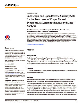 Endoscopic and Open Release Similarly Safe for the Treatment of Carpal Tunnel Syndrome. A Systematic Review and Meta-Analysis thumbnail