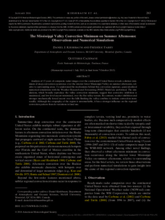 The Mississippi Valley Convection Minimum on Summer Afternoons: Observations and Numerical Simulations thumbnail