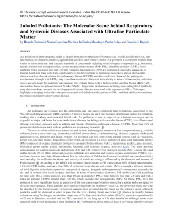 Inhaled Pollutants: The Molecular Scene behind Respiratory and Systemic Diseases Associated with Ultrafine Particulate Matter thumbnail