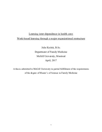 Learning inter-dependence in health care: work-based learning through a major organizational restructure thumbnail