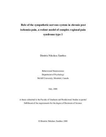 Role of the sympathetic nervous system in chronic post ischemia pain, a rodent model of complex regional pain syndrome type 1 thumbnail
