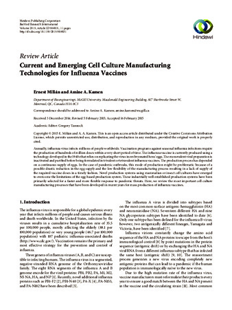 Current and Emerging Cell Culture Manufacturing Technologies for Influenza Vaccines thumbnail