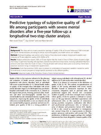 Predictive typology of subjective quality of life among participants with severe mental disorders after a five-year follow-up: a longitudinal two-step cluster analysis thumbnail