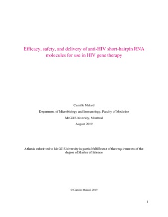 Efficacy, safety, and delivery of anti-HIV short-hairpin RNA molecules for use in HIV gene therapy thumbnail