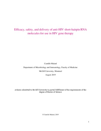 Efficacy, safety, and delivery of anti-HIV short-hairpin RNA molecules for use in HIV gene therapy thumbnail