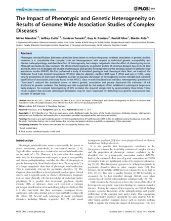 The Impact of Phenotypic and Genetic Heterogeneity on Results of Genome Wide Association Studies of Complex Diseases thumbnail