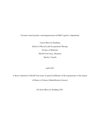 Postural control predicts neurodegeneration in mild cognitive decline thumbnail