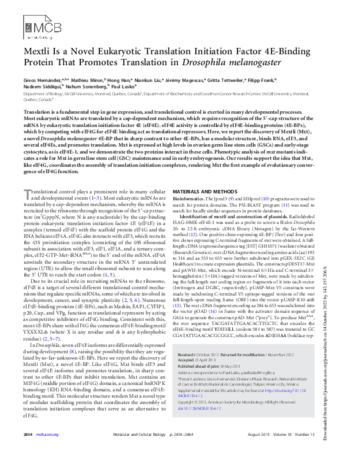 Mextli Is a Novel Eukaryotic Translation Initiation Factor 4E-Binding Protein That Promotes Translation in Drosophila melanogaster thumbnail