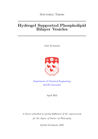 Hydrogel supported phospholipid bilayer vesicles thumbnail