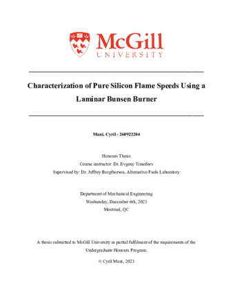 Characterization of Pure Silicon Flame Speeds Using a Laminar Bunsen Burner thumbnail