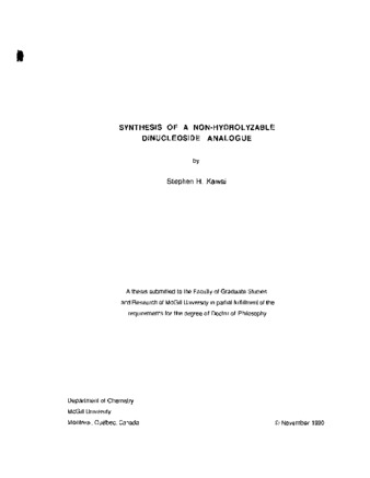 Synthesis of a non-hydrolyzable dinucleoside analogue thumbnail