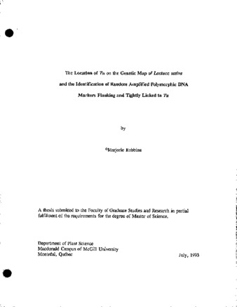 The location of Tu on the genetic map of Lactuca sativa and the identification of random amplified polymorphic DNA markers flanking and tightly linked to Tu / thumbnail