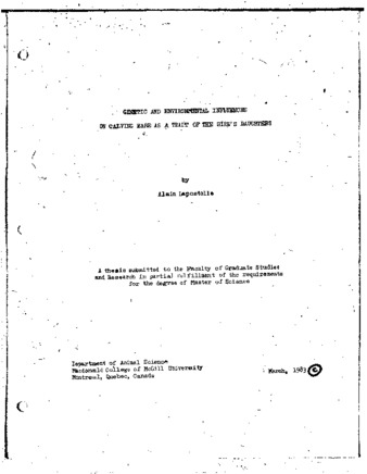Genetic and environmental influences on calving ease as a trait of the sire's daughters thumbnail