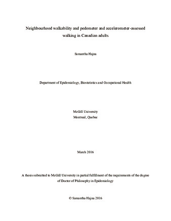 Neighbourhood walkability and pedometer and accelerometer-assessed walking in Canadian adults thumbnail