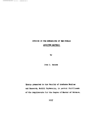 Studies on the Metabolism of the Fungus Ascocybe Grovesii. thumbnail
