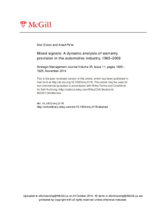 Mixed signals: A dynamic analysis of warranty provision in the automotive industry, 1960–2008 thumbnail