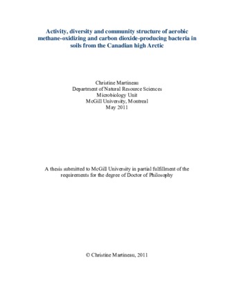 Activity, diversity and community structure of aerobic methane oxidizing and carbon dioxide producing bacteria in soils from the Canadian high Arctic thumbnail