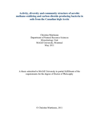 Activity, diversity and community structure of aerobic methane oxidizing and carbon dioxide producing bacteria in soils from the Canadian high Arctic thumbnail