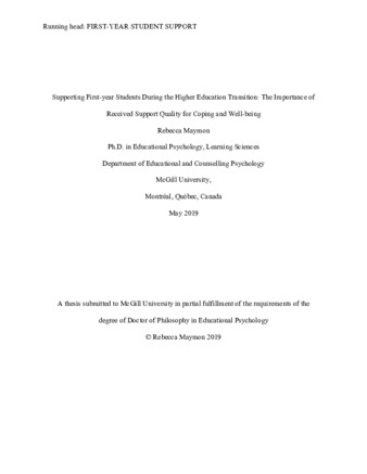 Supporting first-year students during the higher education transition: the importance of received support quality for coping and well-being thumbnail