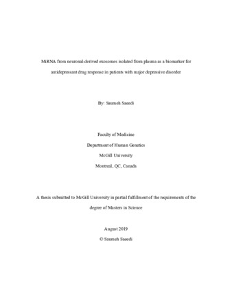 MiRNA from neuronal-derived exosomes isolated from plasma as a biomarker for antidepressant drug response in patients with major depressive disorder thumbnail